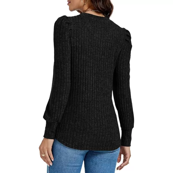 LYANER Women's Rib Knit Puff Long Sleeve Crewneck Casual Basic Tops Sweater Blouse