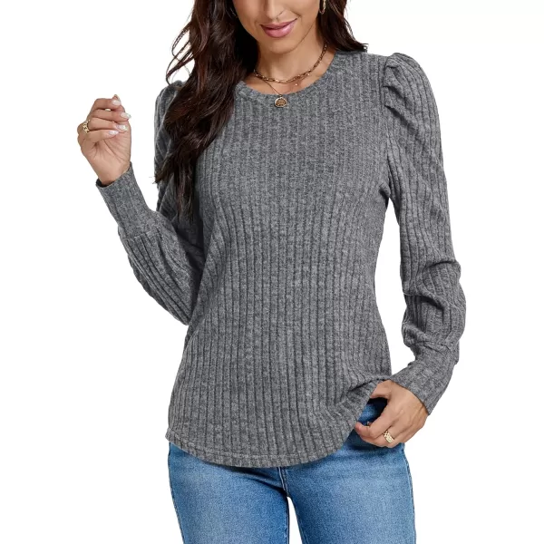 LYANER Women's Rib Knit Puff Long Sleeve Crewneck Casual Basic Tops Sweater Blouse