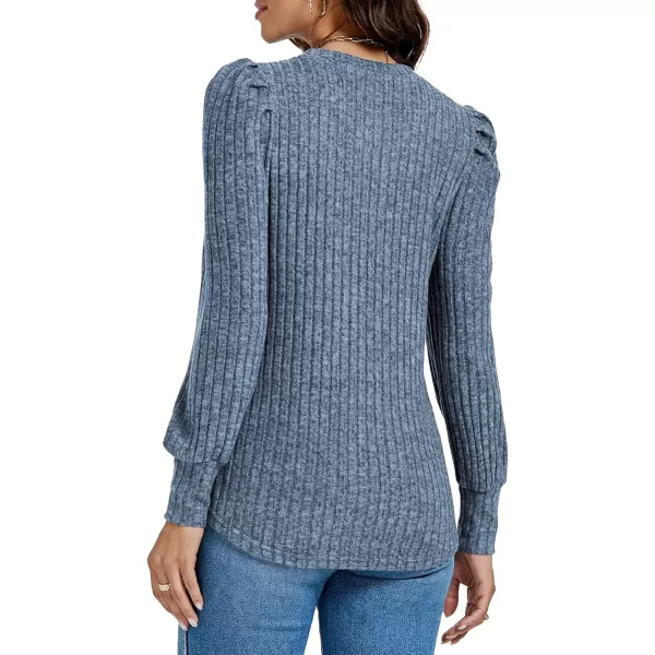 LYANER Women's Rib Knit Puff Long Sleeve Crewneck Casual Basic Tops Sweater Blouse