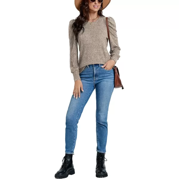 LYANER Women's Rib Knit Puff Long Sleeve Crewneck Casual Basic Tops Sweater Blouse