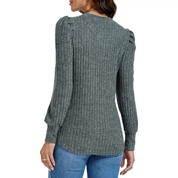LYANER Women's Rib Knit Puff Long Sleeve Crewneck Casual Basic Tops Sweater Blouse