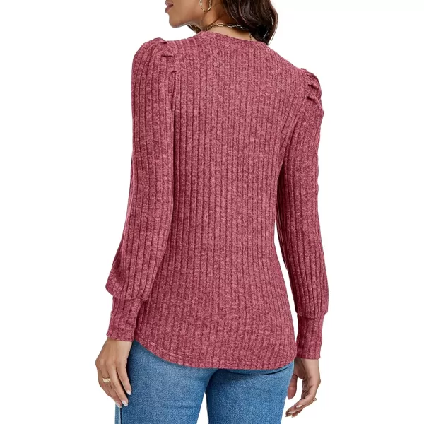 LYANER Women's Rib Knit Puff Long Sleeve Crewneck Casual Basic Tops Sweater Blouse