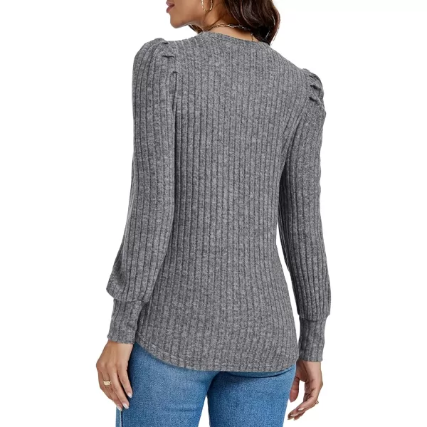 LYANER Women's Rib Knit Puff Long Sleeve Crewneck Casual Basic Tops Sweater Blouse