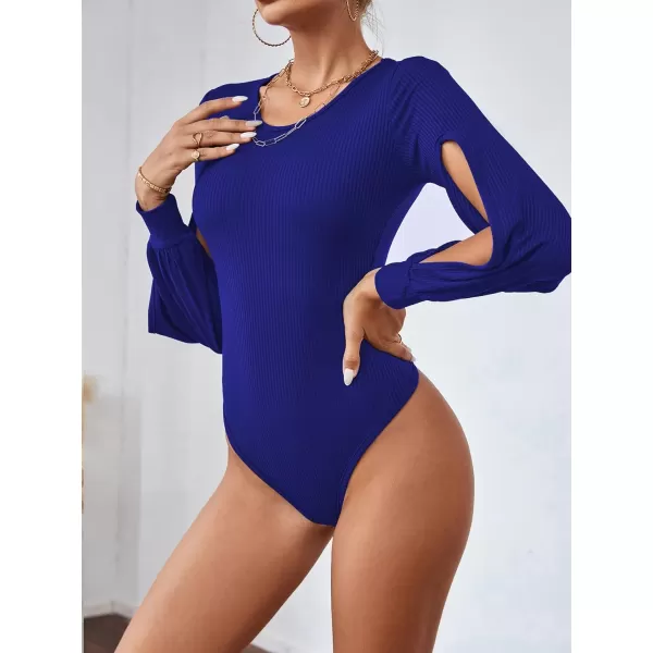 LYANER Women's Rib Knit Round Neck Hollow Out Sides Long Sleeve Leotard Bodysuit Top