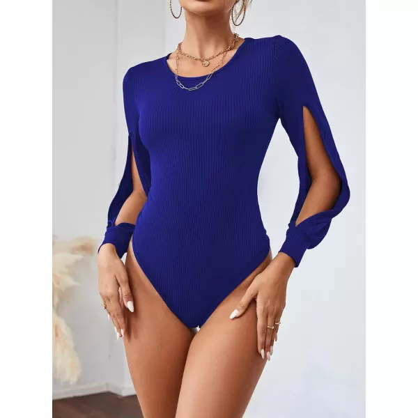 LYANER Women's Rib Knit Round Neck Hollow Out Sides Long Sleeve Leotard Bodysuit Top