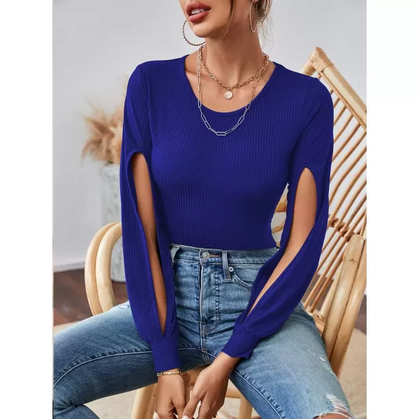 LYANER Women's Rib Knit Round Neck Hollow Out Sides Long Sleeve Leotard Bodysuit Top