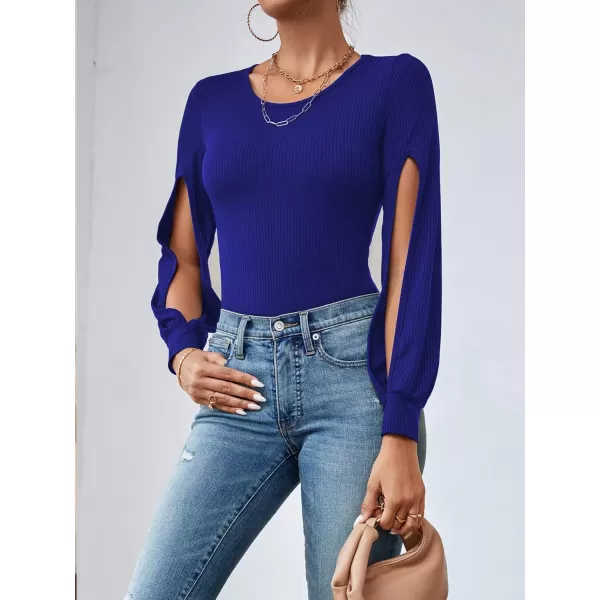 LYANER Women's Rib Knit Round Neck Hollow Out Sides Long Sleeve Leotard Bodysuit Top