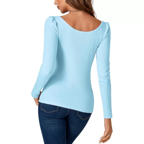 LYANER Women's Rib Knit Square Neck Long Sleeve Elegant Slim Basic Sweater Top Blouse