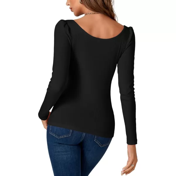 LYANER Women's Rib Knit Square Neck Long Sleeve Elegant Slim Basic Sweater Top Blouse