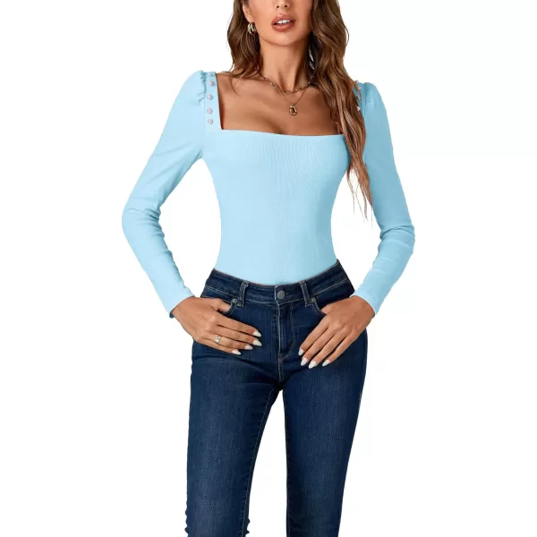 LYANER Women's Rib Knit Square Neck Long Sleeve Elegant Slim Basic Sweater Top Blouse
