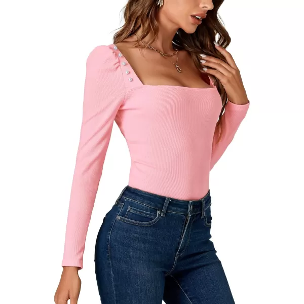 LYANER Women's Rib Knit Square Neck Long Sleeve Elegant Slim Basic Sweater Top Blouse