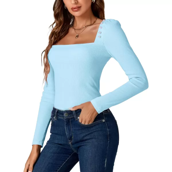 LYANER Women's Rib Knit Square Neck Long Sleeve Elegant Slim Basic Sweater Top Blouse