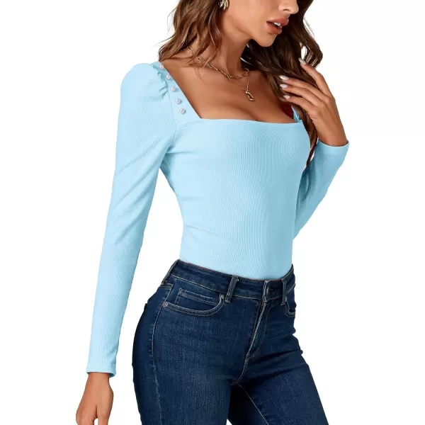 LYANER Women's Rib Knit Square Neck Long Sleeve Elegant Slim Basic Sweater Top Blouse