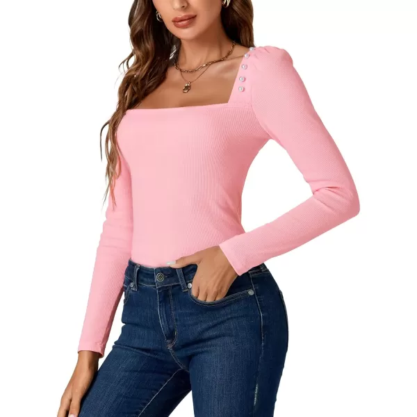LYANER Women's Rib Knit Square Neck Long Sleeve Elegant Slim Basic Sweater Top Blouse
