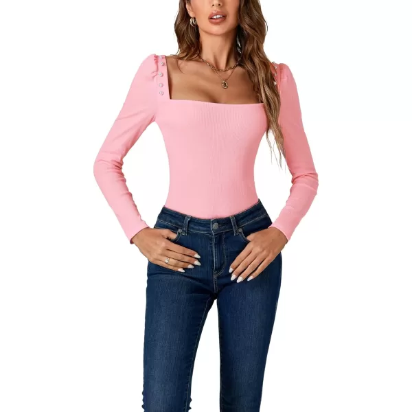LYANER Women's Rib Knit Square Neck Long Sleeve Elegant Slim Basic Sweater Top Blouse