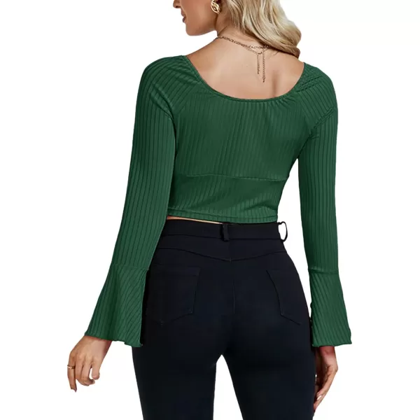 LYANER Women's Ribbed Knit Bell Long Sleeve Scoop Neck Crop Top Slim Fit Tee Shirt