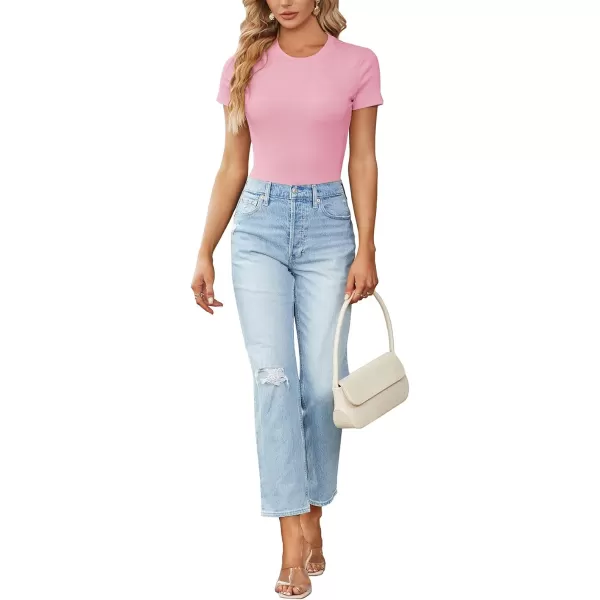 LYANER Women's Ribbed Knit Round Neck Short Sleeve Slim Fit Basic T-Shirt Tee Top