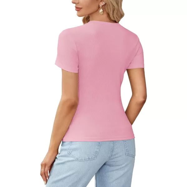 LYANER Women's Ribbed Knit Round Neck Short Sleeve Slim Fit Basic T-Shirt Tee Top