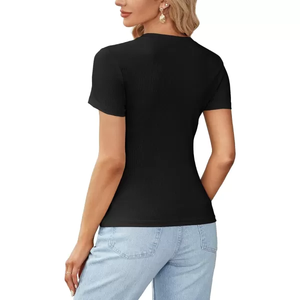 LYANER Women's Ribbed Knit Round Neck Short Sleeve Slim Fit Basic T-Shirt Tee Top
