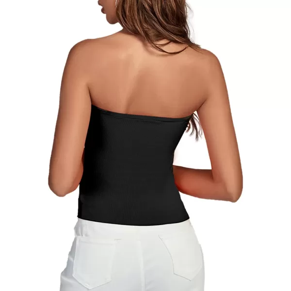 LYANER Women's Ribbed Knit Side Drawstring Off Shoulder Bandeau Strapless Tube Top