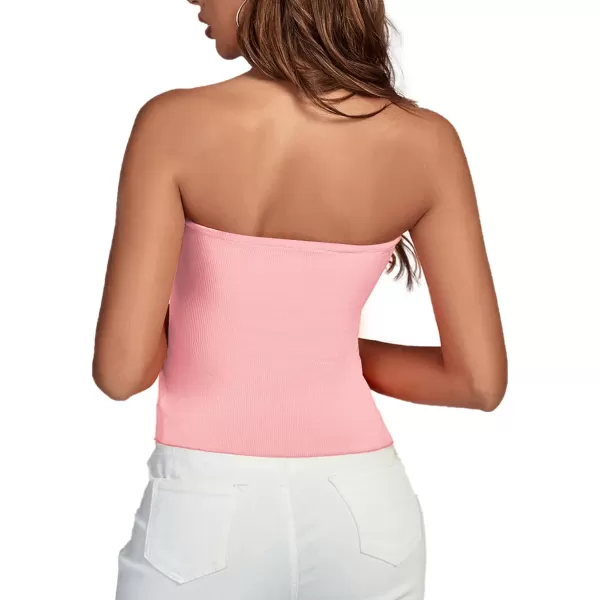 LYANER Women's Ribbed Knit Side Drawstring Off Shoulder Bandeau Strapless Tube Top