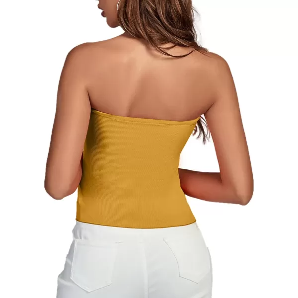 LYANER Women's Ribbed Knit Side Drawstring Off Shoulder Bandeau Strapless Tube Top