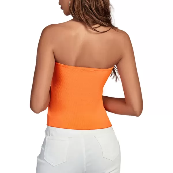 LYANER Women's Ribbed Knit Side Drawstring Off Shoulder Bandeau Strapless Tube Top