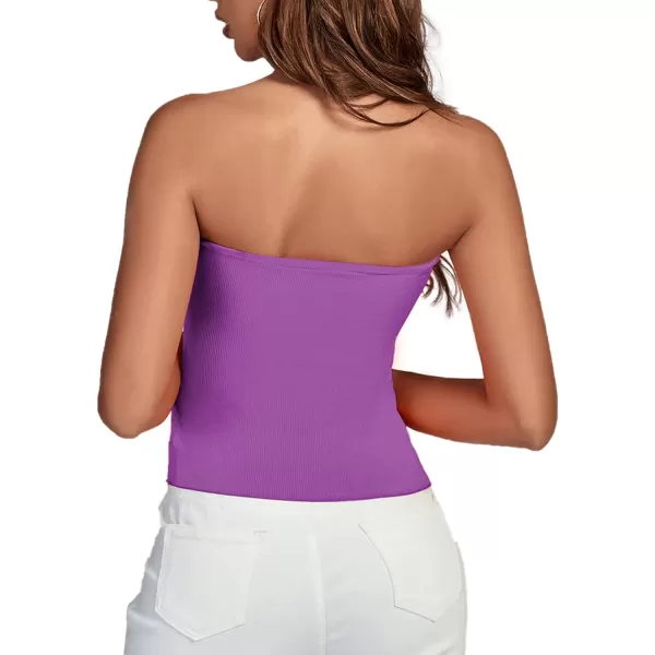 LYANER Women's Ribbed Knit Side Drawstring Off Shoulder Bandeau Strapless Tube Top