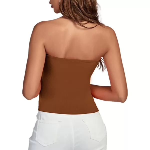 LYANER Women's Ribbed Knit Side Drawstring Off Shoulder Bandeau Strapless Tube Top