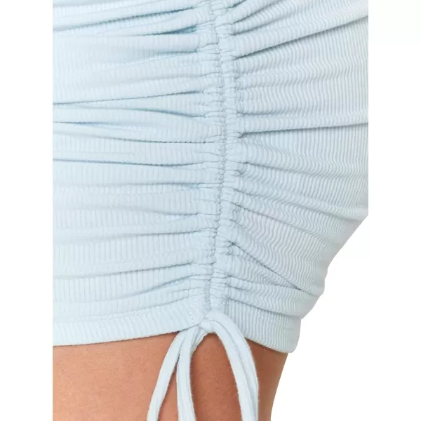 LYANER Women's Ribbed Side Drawstring Ruched Stretchy Mini Pencil Bodycon Short Skirt