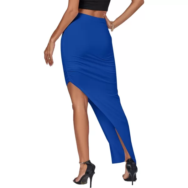 LYANER Women's Ruched High Wasit Stretchy Split Slit Hem Bodycon Maxi Long Skirt