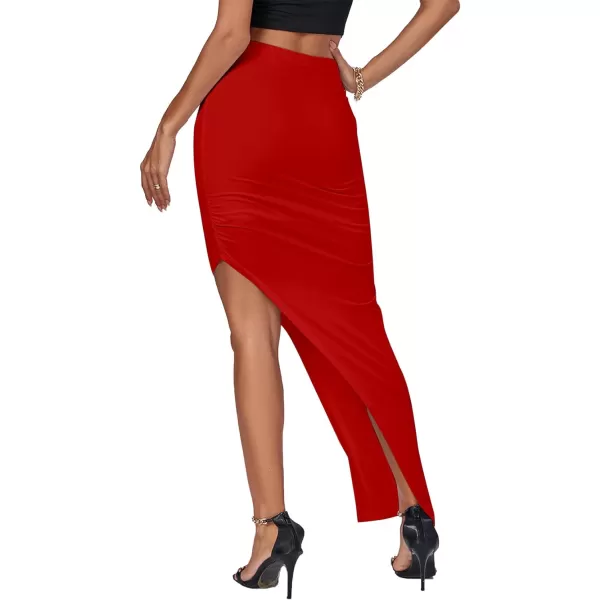 LYANER Women's Ruched High Wasit Stretchy Split Slit Hem Bodycon Maxi Long Skirt
