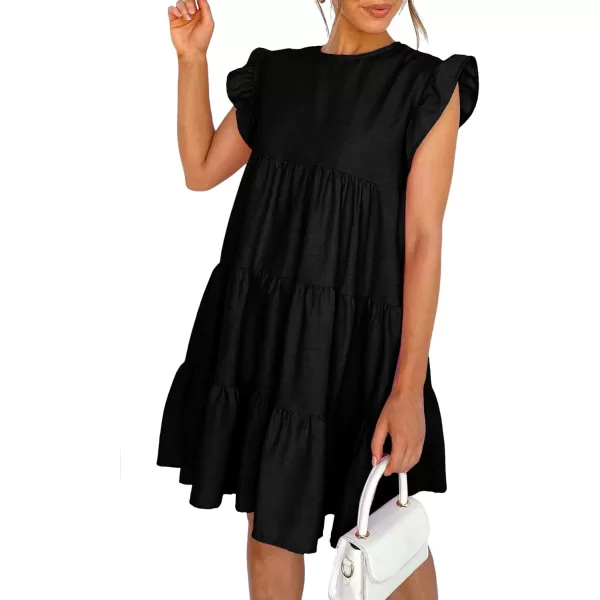LYANER Women's Ruffle Cap Sleeve Crew Neck Tiered Babydoll Flowy Mini Dress