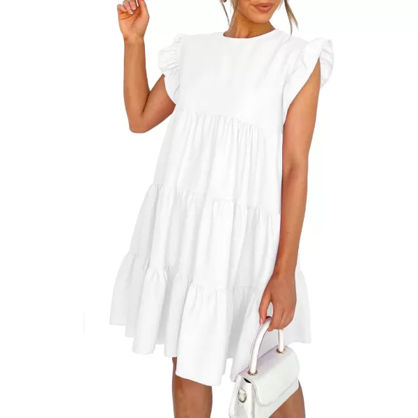 LYANER Women's Ruffle Cap Sleeve Crew Neck Tiered Babydoll Flowy Mini Dress