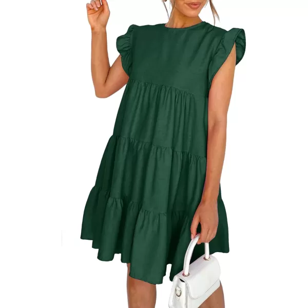 LYANER Women's Ruffle Cap Sleeve Crew Neck Tiered Babydoll Flowy Mini Dress