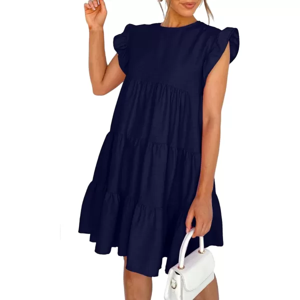 LYANER Women's Ruffle Cap Sleeve Crew Neck Tiered Babydoll Flowy Mini Dress