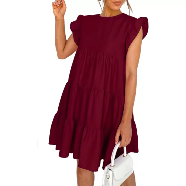 LYANER Women's Ruffle Cap Sleeve Crew Neck Tiered Babydoll Flowy Mini Dress