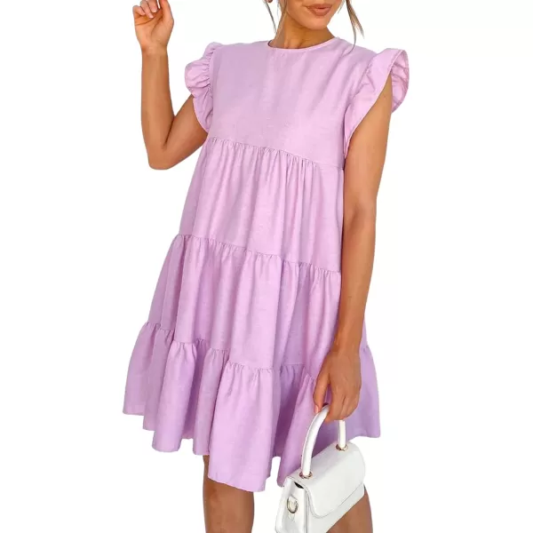 LYANER Women's Ruffle Cap Sleeve Crew Neck Tiered Babydoll Flowy Mini Dress
