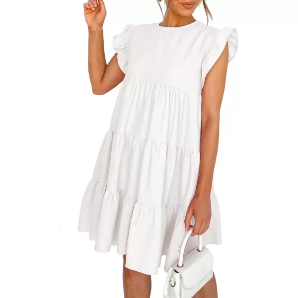 LYANER Women's Ruffle Cap Sleeve Crew Neck Tiered Babydoll Flowy Mini Dress