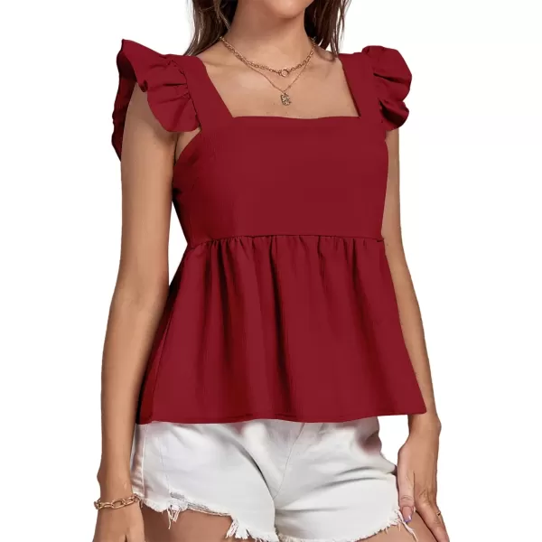 LYANER Women's Ruffle Strap Sleeveless Square Neck Summer Tank Top Peplum Blouse