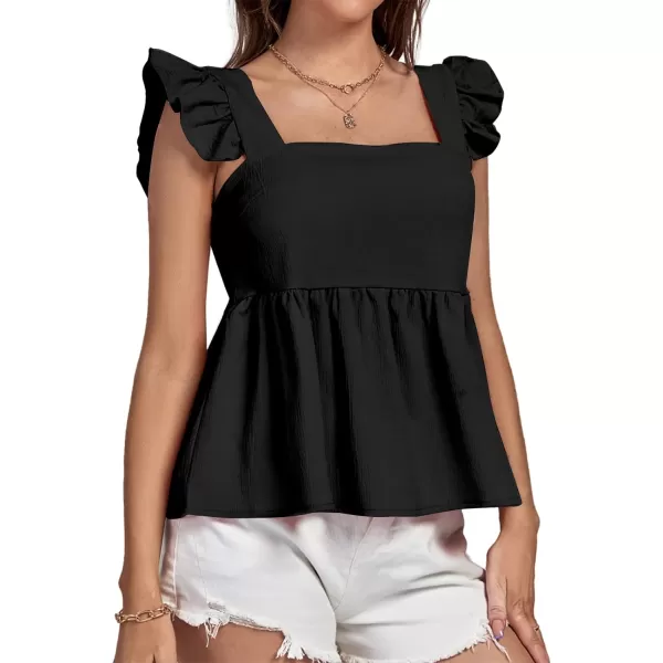 LYANER Women's Ruffle Strap Sleeveless Square Neck Summer Tank Top Peplum Blouse