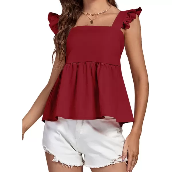 LYANER Women's Ruffle Strap Sleeveless Square Neck Summer Tank Top Peplum Blouse