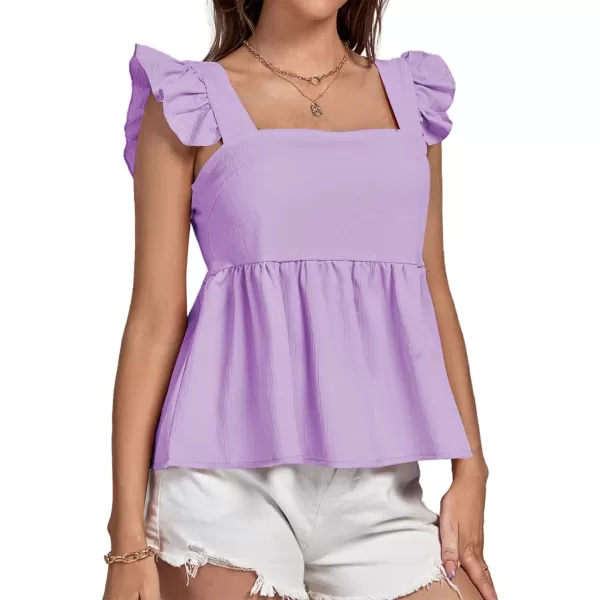 LYANER Women's Ruffle Strap Sleeveless Square Neck Summer Tank Top Peplum Blouse