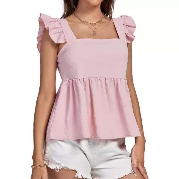 LYANER Women's Ruffle Strap Sleeveless Square Neck Summer Tank Top Peplum Blouse