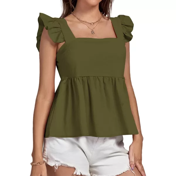 LYANER Women's Ruffle Strap Sleeveless Square Neck Summer Tank Top Peplum Blouse