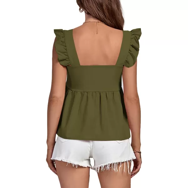 LYANER Women's Ruffle Strap Sleeveless Square Neck Summer Tank Top Peplum Blouse