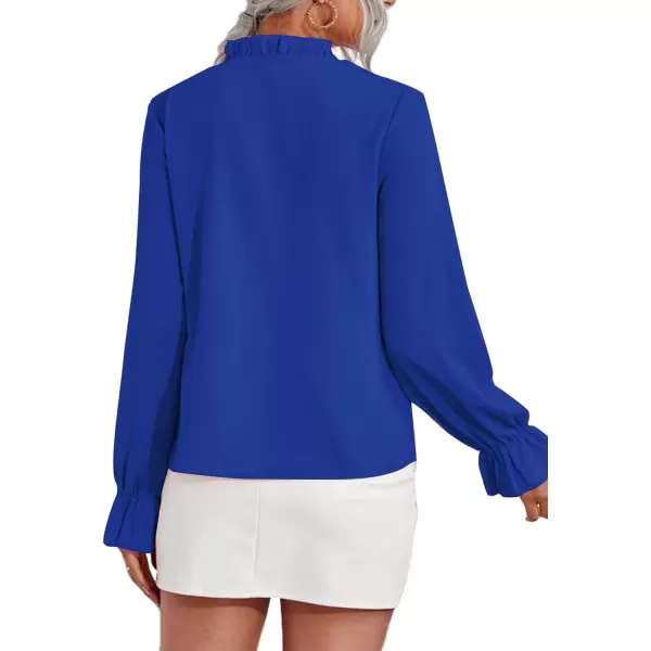 LYANER Women's Ruffle V Neck Solid Long Sleeve Chiffon Blouse Shirt Top