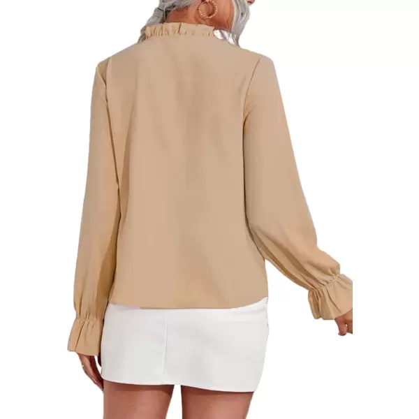 LYANER Women's Ruffle V Neck Solid Long Sleeve Chiffon Blouse Shirt Top