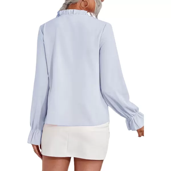 LYANER Women's Ruffle V Neck Solid Long Sleeve Chiffon Blouse Shirt Top