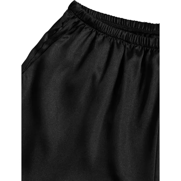 LYANER Women's Satin 2 Piece Pajamas Set V Neck Button Down Short Sleeve Shirt and Shorts Lounge Set
